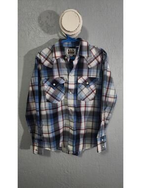Fly Cattleman Vintage Plaid Western Shirt - Blue, White & Red